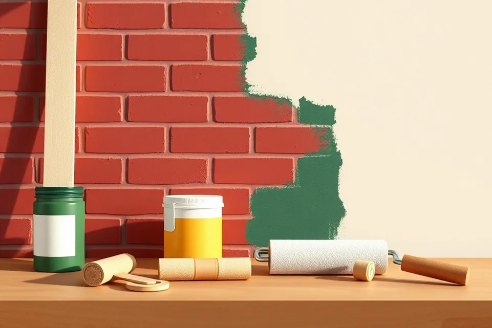 Outils de peinture disposés dans l'ordre des étapes du chantier