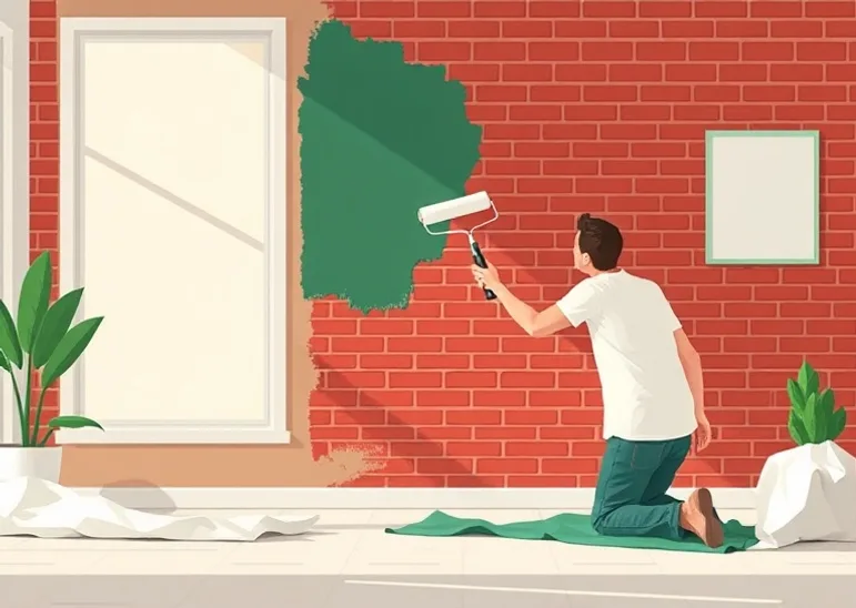 Peintre appliquant la peinture au rouleau sur un mur de salon